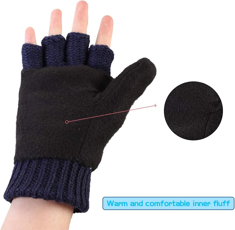 OMECHY Winter Knitted Fingerless Wool Gloves Thermal Insulation Warm Convertible Mittens Flap Cover for Men Women - Image 5