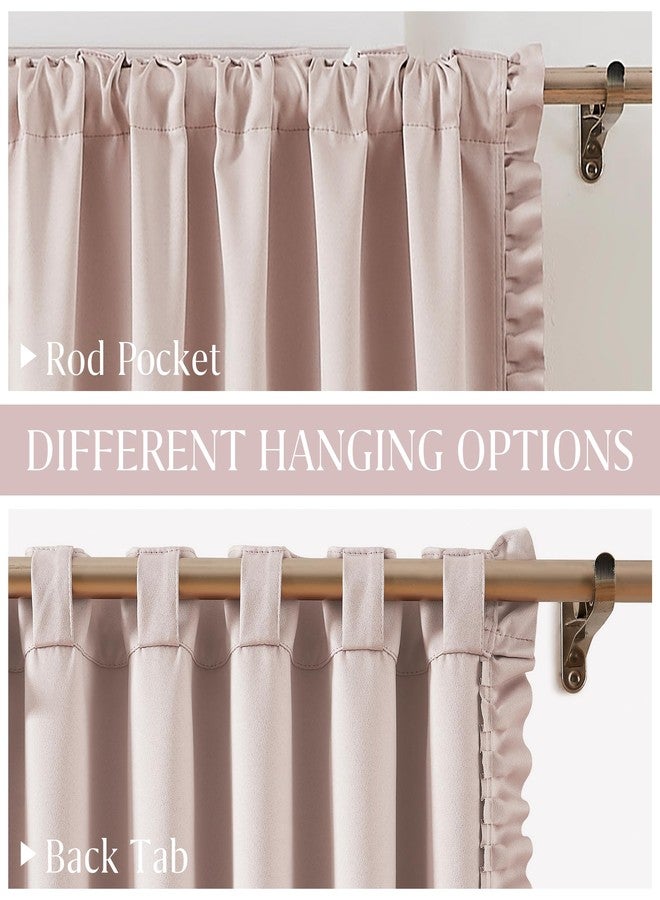Jubilantex Ruffle Blackout Curtains 95 Inches Long 2 Panels Fabric Farmhouse Curtain Soft Light Filtering Flowy Drapes for Living Room Bedroom Rod Pocket Light Filtering Window Curtains, 40x84, Pink - Image 2