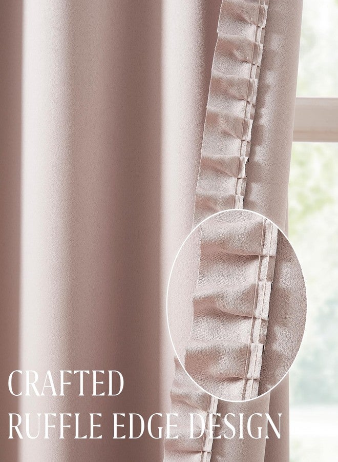 Jubilantex Ruffle Blackout Curtains 95 Inches Long 2 Panels Fabric Farmhouse Curtain Soft Light Filtering Flowy Drapes for Living Room Bedroom Rod Pocket Light Filtering Window Curtains, 40x84, Pink - Image 4