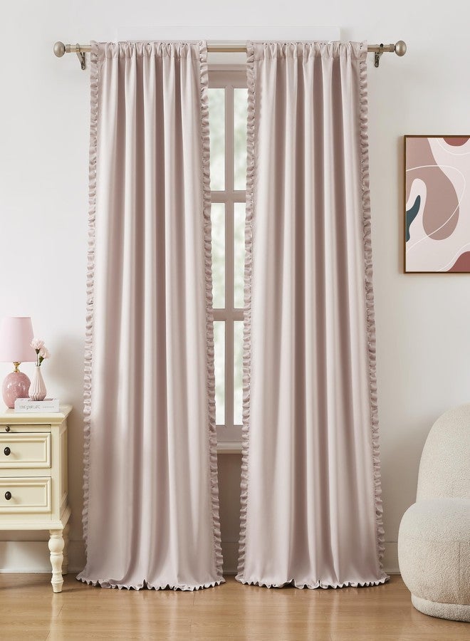 Jubilantex Ruffle Blackout Curtains 95 Inches Long 2 Panels Fabric Farmhouse Curtain Soft Light Filtering Flowy Drapes for Living Room Bedroom Rod Pocket Light Filtering Window Curtains, 40x84, Pink - Image 1