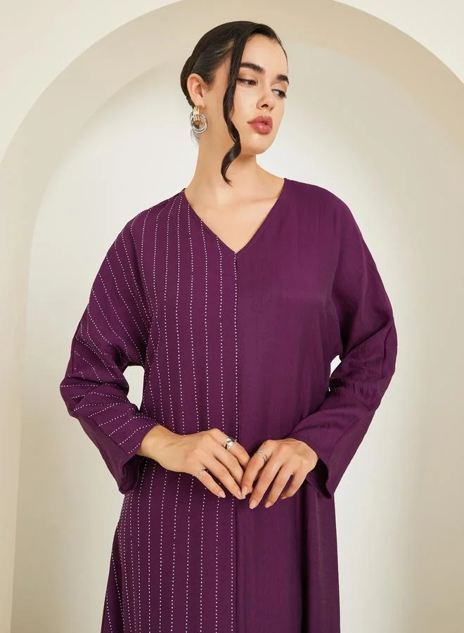 Amirah Women Purple Embellished A-Line Jalabiya