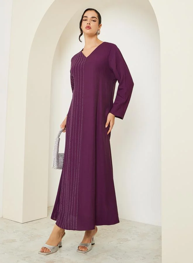 Amirah Women Purple Embellished A-Line Jalabiya