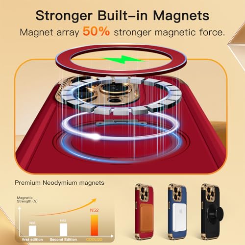 COOLQO for iPhone 15 Pro Max Case 6.7'' Upgraded 360° Spin Magnetic Stand [Compatible with Magsafe][Military Protection] Shockproof Protective Phone Holder Cover for iPhone 15 Pro Max, Red Gold - Image 4