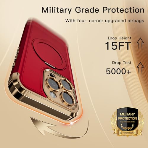 COOLQO for iPhone 15 Pro Max Case 6.7'' Upgraded 360° Spin Magnetic Stand [Compatible with Magsafe][Military Protection] Shockproof Protective Phone Holder Cover for iPhone 15 Pro Max, Red Gold - Image 5