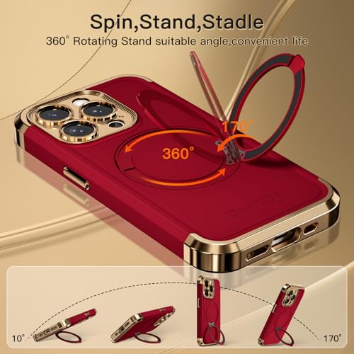 COOLQO for iPhone 15 Pro Max Case 6.7'' Upgraded 360° Spin Magnetic Stand [Compatible with Magsafe][Military Protection] Shockproof Protective Phone Holder Cover for iPhone 15 Pro Max, Red Gold - Image 3