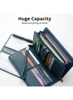 Bveyzi Women'S Big Fat Rfid Leather Wristlet Wallet Organizer Large Phone Checkbook Holder With Zipper Pocket (Blue)  - Image 4