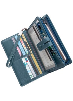 Bveyzi Women'S Big Fat Rfid Leather Wristlet Wallet Organizer Large Phone Checkbook Holder With Zipper Pocket (Blue)  - Image 1