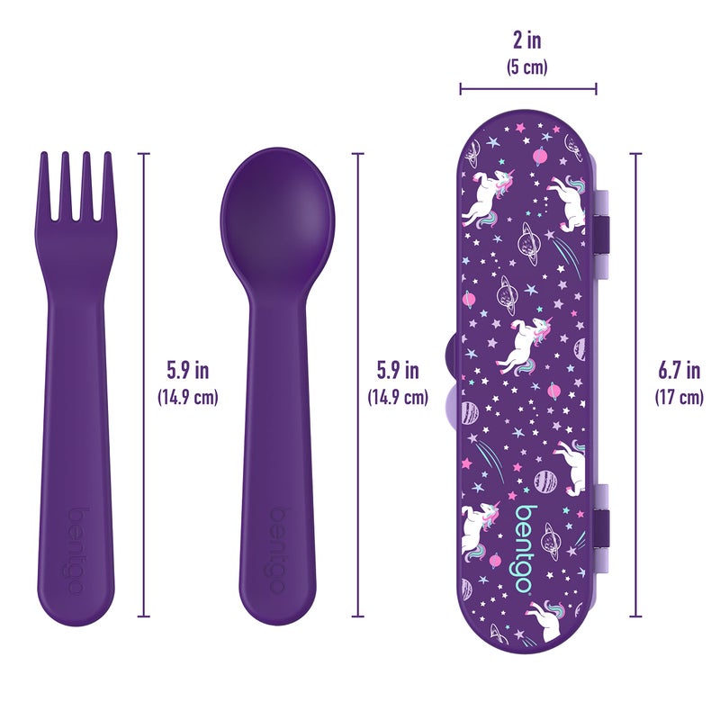 Bentgo Kids Utensil Set - Reusable Plastic Fork, Spoon & Storage Case - BPA-Free Materials, Easy-Grip Handles, Dishwasher Safe - Ideal for School Lunch, Travel, & Outdoors (Unicorn) - Image 5