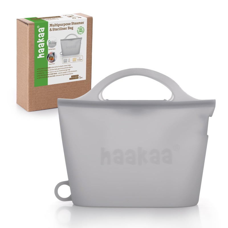 Haakaa OnTheGo Silicone Microwave Steam Sterilizer Bags for Travel 40oz1250ml Reusable Silicone Steaming Bags for Baby Bottles Breast Pump Accessories Pacifiers TeethersGrey1PC - Image 2