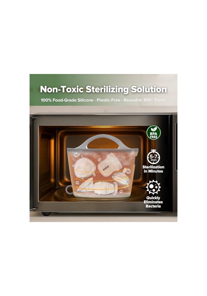 Haakaa OnTheGo Silicone Microwave Steam Sterilizer Bags for Travel 40oz1250ml Reusable Silicone Steaming Bags for Baby Bottles Breast Pump Accessories Pacifiers TeethersGrey1PC - Image 3