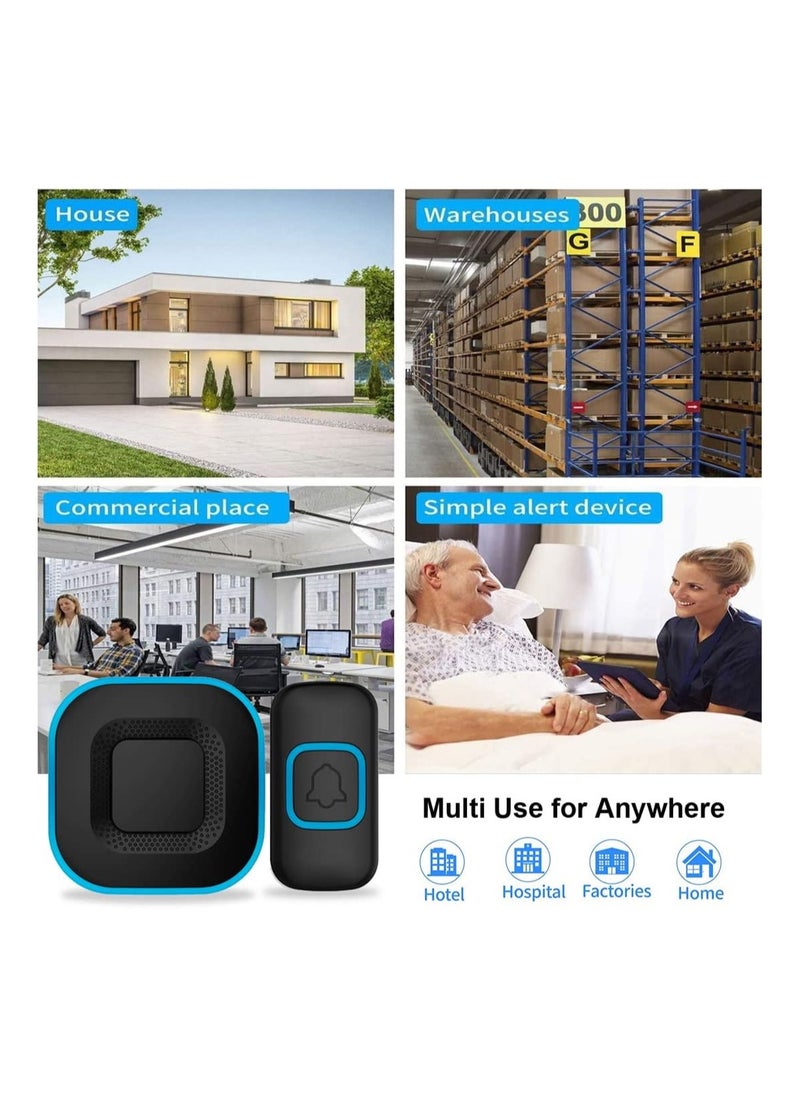 SYOSI - Wireless Doorbell, Door Bell Kit Cordless Battery Operated and UK Plug in AC Electric Chime Long Range with 38 Tunes 4 Levels Volume and Blue LED Flash, Portable Easy Install for Home School Office - Image 1
