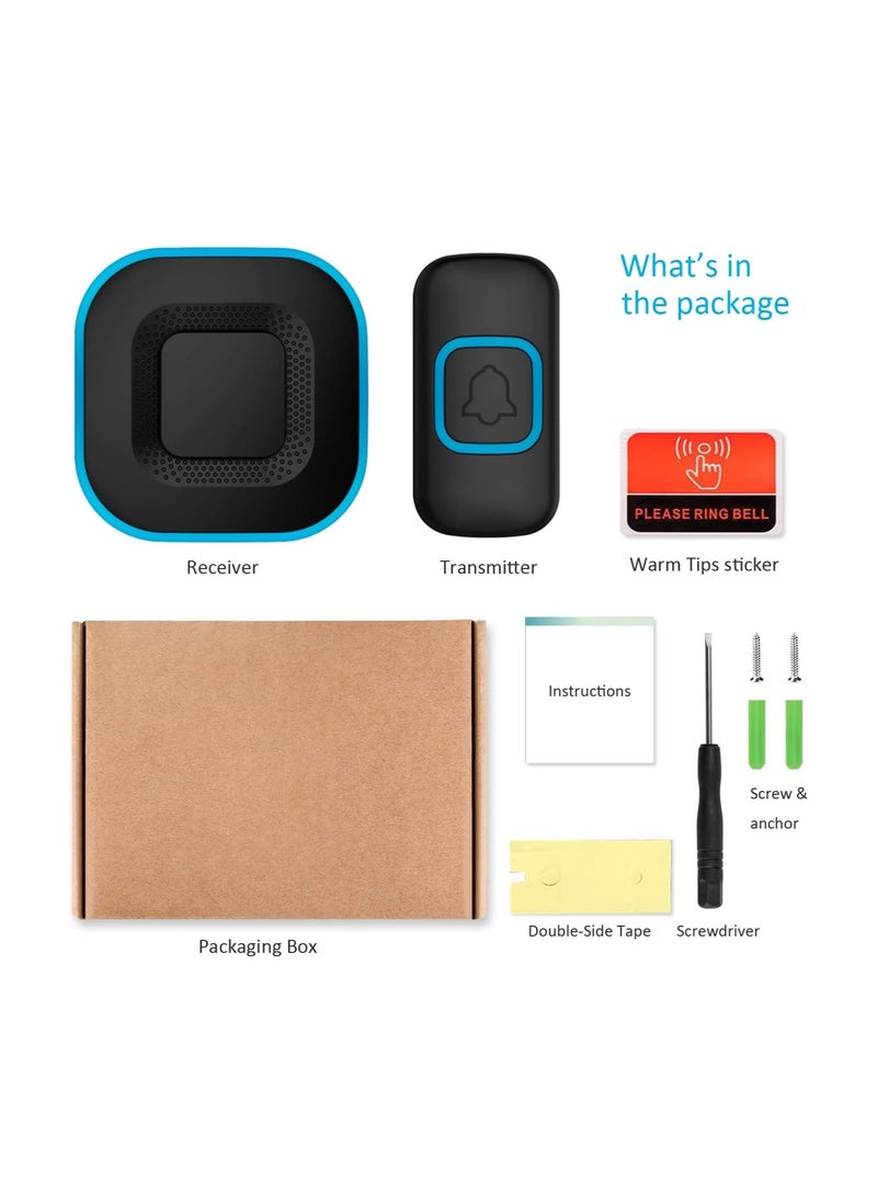SYOSI - Wireless Doorbell, Door Bell Kit Cordless Battery Operated and UK Plug in AC Electric Chime Long Range with 38 Tunes 4 Levels Volume and Blue LED Flash, Portable Easy Install for Home School Office - Image 1