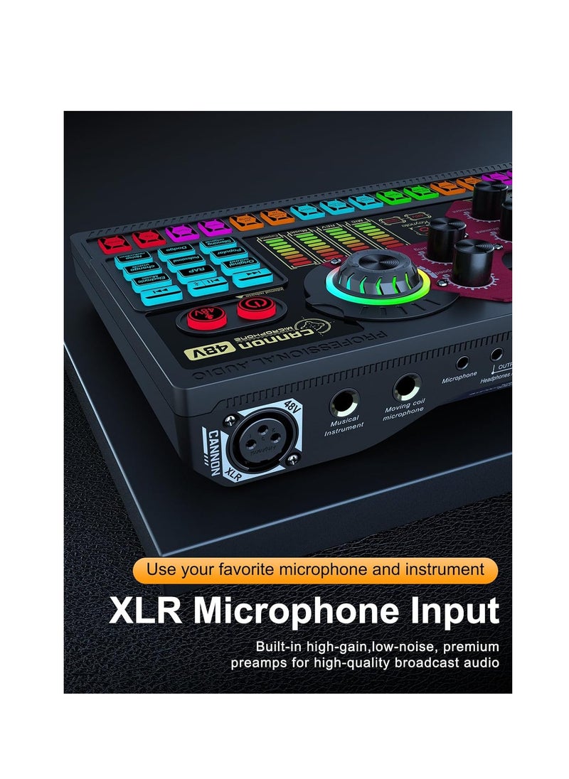 SYOSI - Podcast Equipment Bundle, Sound Board Voice Changer, X5 Audio Interface with Mixer and Vocal Effects, Studio All-in-one XLR DJ Mixer for Phone PC Live Streaming Recording Gaming Podcasting(X5-Black) - Image 1