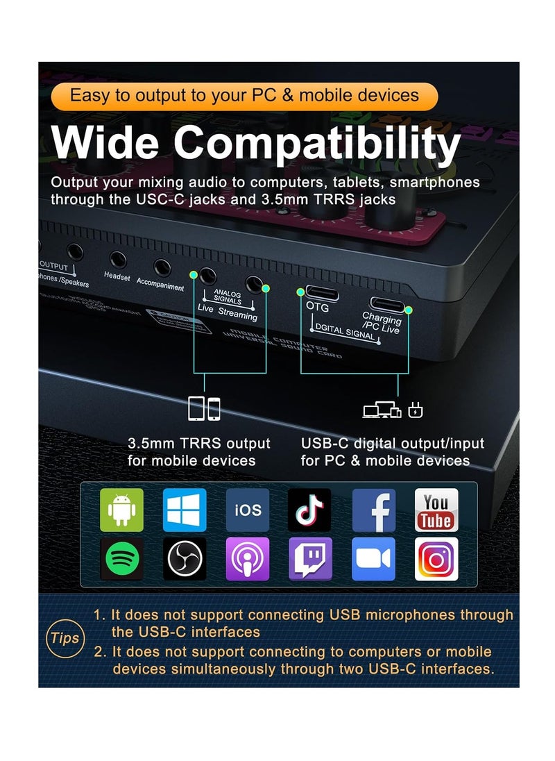 SYOSI - Podcast Equipment Bundle, Sound Board Voice Changer, X5 Audio Interface with Mixer and Vocal Effects, Studio All-in-one XLR DJ Mixer for Phone PC Live Streaming Recording Gaming Podcasting(X5-Black) - Image 1