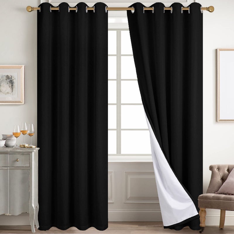 Diraysid 100 Blackout Curtains Black Linen Curtains for Bedroom Grommet Thermal Insulated Room Darkening Drapes 2 Panels W52 x L95 Inch