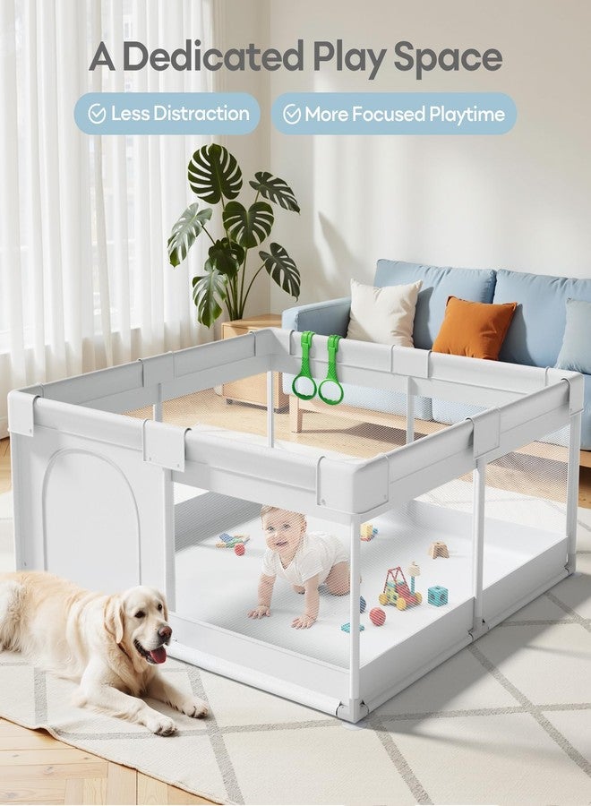 Fodoss Baby Playpen 50x50 in - Playpen for Babies & Toddlers, Breathable Mesh Play Yard for Indoor & Outdoor, Sturdy Safety Play Area with Pull-Up Rings - Image 4