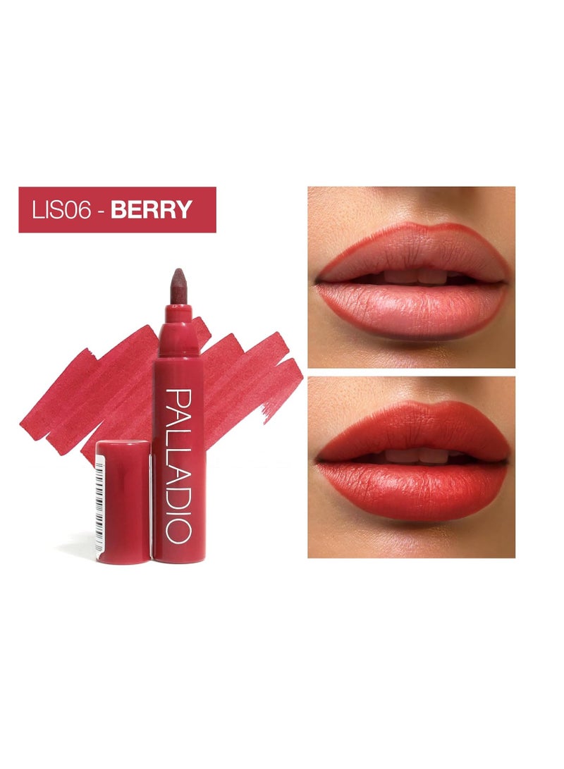 Palladio Lip Stain, Smudge-Proof Natural Finish, Precise Chisel Tip Marker, LIS06 – Berry - Image 3