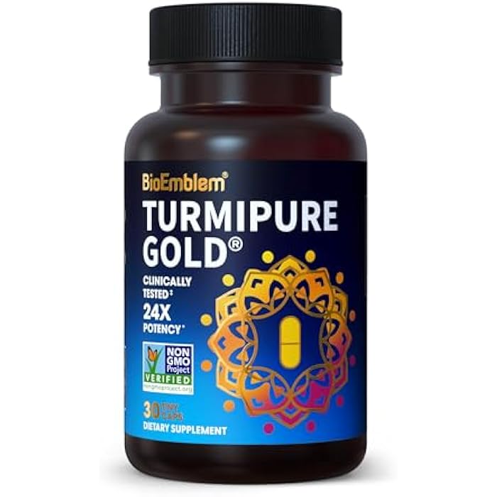 BioEmblem Turmeric Curcumin with Clinically Studied TurmiPure - 1 Small Cap Daily, 24x More Absorption Than Others - Joint Support, Healthy Inflammation Tumeric Supplements - Non-GMO - 30 Servings - Image 1