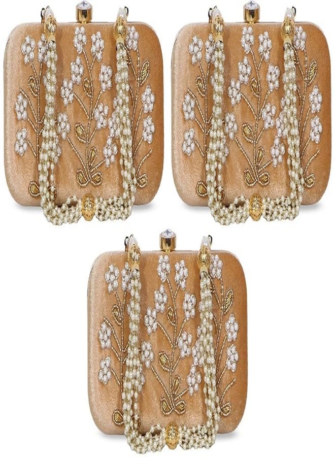 حقيبة يد نسائية من دوقة مطرزة بتطريز آري الزهري الذهبي (عبوة من 3 قطع)