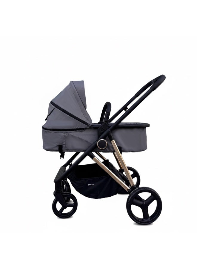 Nurtur Cradle 2 in 1 High Landscape Convertible Baby Stroller, Foldable Pushchair, Newborn Reversible Bassinet Pram, Aluminum Structure, 5-Point Harness for Infant & Toddler - Grey - Image 4
