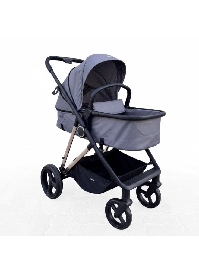 Nurtur Cradle 2 in 1 High Landscape Convertible Baby Stroller, Foldable Pushchair, Newborn Reversible Bassinet Pram, Aluminum Structure, 5-Point Harness for Infant & Toddler - Grey - Image 2