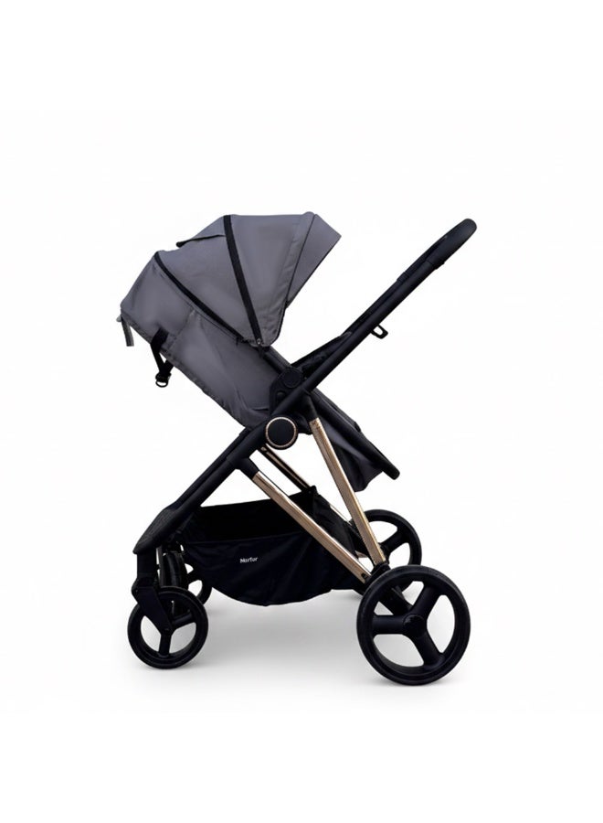 Nurtur Cradle 2 in 1 High Landscape Convertible Baby Stroller, Foldable Pushchair, Newborn Reversible Bassinet Pram, Aluminum Structure, 5-Point Harness for Infant & Toddler - Grey - Image 5