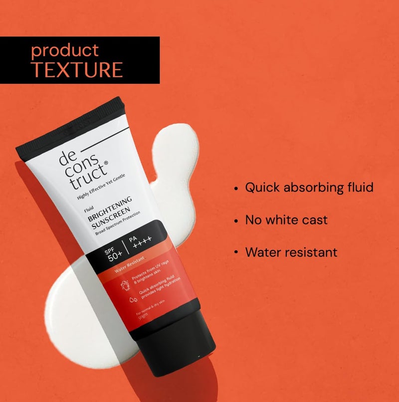 Deconstruct سائل واقي من الشمس لتفتيح البشرة SPF 50 مع النياسيناميد خفيف الوزن مرطب بلمسة نضرة حماية من UVA/UVB يدوم 8 ساعات مقاوم للماء بدون أثر أبيض 50 جرام عبوة من 3 - Image 3
