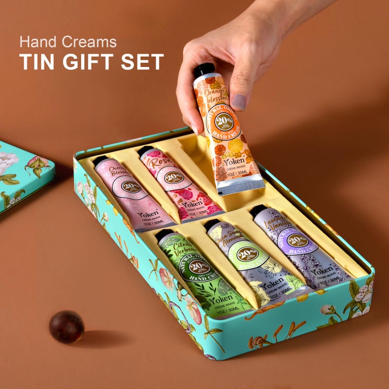 Yoken 20% Shea Butter Hand Cream Gift Set, Instant Moisturizing Hand Cream for Women Dry Hands with Delicate Tin, Floral-Scented Hand Lotion 6 x 1 OZ - Image 3