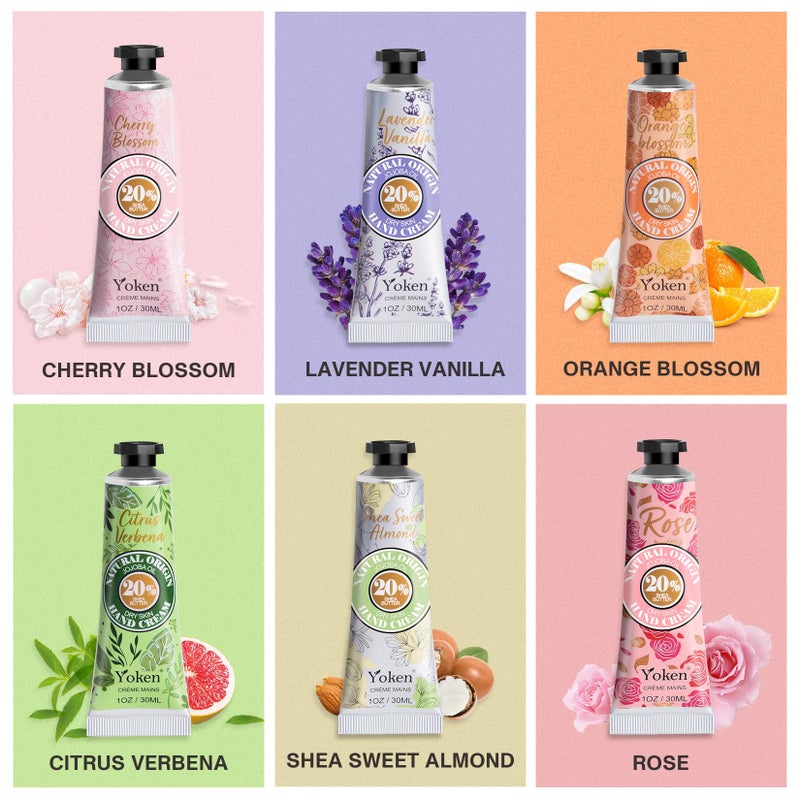 Yoken 20% Shea Butter Hand Cream Gift Set, Instant Moisturizing Hand Cream for Women Dry Hands with Delicate Tin, Floral-Scented Hand Lotion 6 x 1 OZ - Image 4