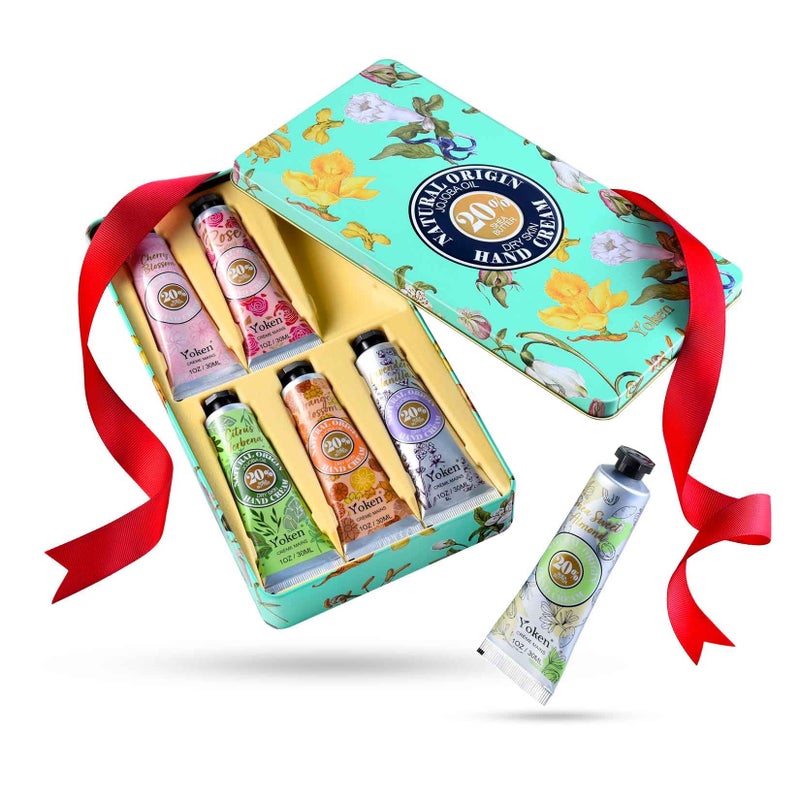 Yoken 20% Shea Butter Hand Cream Gift Set, Instant Moisturizing Hand Cream for Women Dry Hands with Delicate Tin, Floral-Scented Hand Lotion 6 x 1 OZ - Image 1