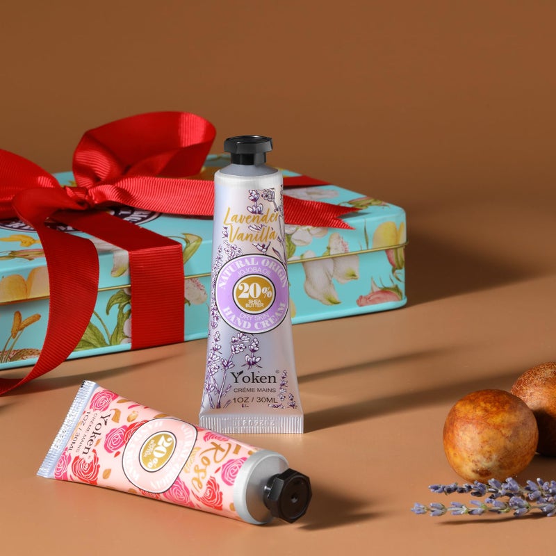 Yoken 20% Shea Butter Hand Cream Gift Set, Instant Moisturizing Hand Cream for Women Dry Hands with Delicate Tin, Floral-Scented Hand Lotion 6 x 1 OZ - Image 5