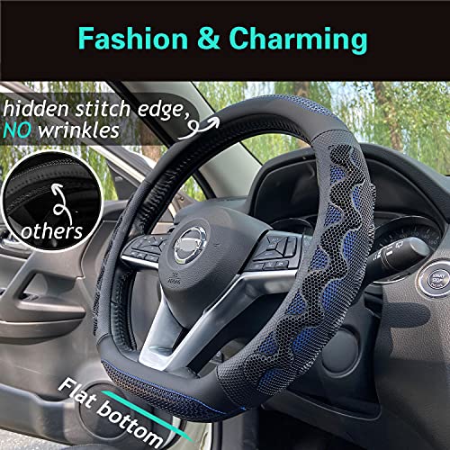 PINCTROT D Shaped 14 Inch Small Sized Steering Wheel Cover Great Grip with 3D Honeycomb Anti-Slip Design, Flat Bottom 14 Inch (Blue) - Image 2