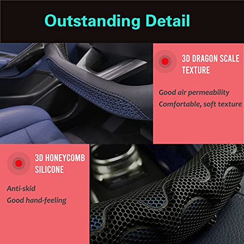 PINCTROT D Shaped 14 Inch Small Sized Steering Wheel Cover Great Grip with 3D Honeycomb Anti-Slip Design, Flat Bottom 14 Inch (Blue) - Image 3