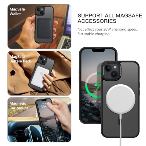 BENTOBEN Magnetic for iPhone 13 Case & iPhone 14 Case [Compatible with Magsafe] Translucent Matte Phone Case iPhone 13/14 Slim Thin Shockproof Women Men Protective Cases Cover, Black - Image 2