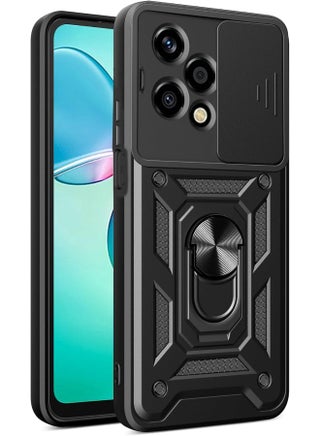 KZIOACSH Case For Honor 200 Lite,Military-Grade Shockproof Phone Case [Built -in Kickstand][Slide Camera Cover][Removable Card Holder] Anti-Scratch Rugged Bumper Cover With 2 Tempered Glass,Black