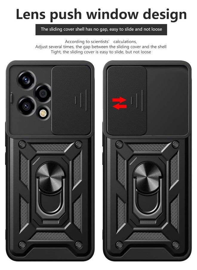RUGGED SHIELD Honor 200 Lite Case, Honor 200 Lite Cover with Slide Camera Cover, Heavy Duty Shockproof Phone Case Cover with Ring Kickstand for Honor 200 Lite 5G 6.7 inch, Black  - Image 2