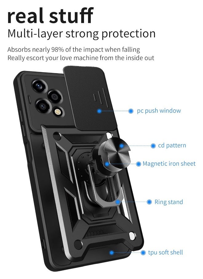 RUGGED SHIELD Honor 200 Lite Case, Honor 200 Lite Cover with Slide Camera Cover, Heavy Duty Shockproof Phone Case Cover with Ring Kickstand for Honor 200 Lite 5G 6.7 inch, Black  - Image 3