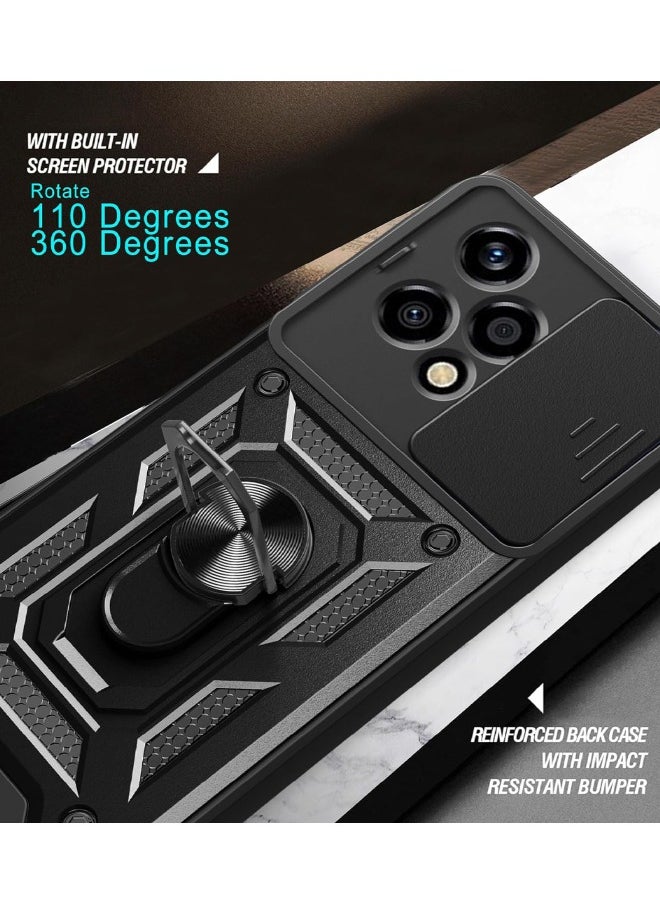 RUGGED SHIELD Honor 200 Lite Case, Honor 200 Lite Cover with Slide Camera Cover, Heavy Duty Shockproof Phone Case Cover with Ring Kickstand for Honor 200 Lite 5G 6.7 inch, Black  - Image 4