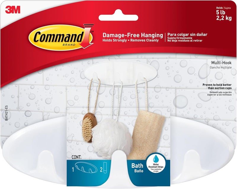 كوماند خطاف متعدد للحمام من Command BATH21-ES، شفاف بلوري - Image 1