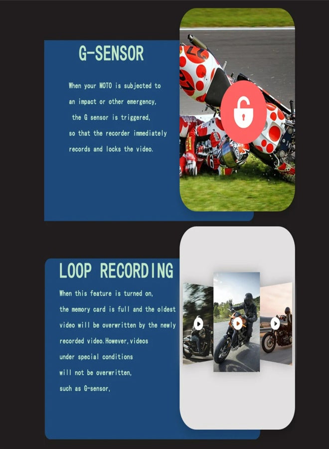 MT28 motorcycle driving recorder, 1080p dual lens wide-angle 140 ° lens, 3-inch touch screen, with quick remote control, IP65 waterproof GPS trajectory recording, WIFI connection, collision G sensor - Image 5