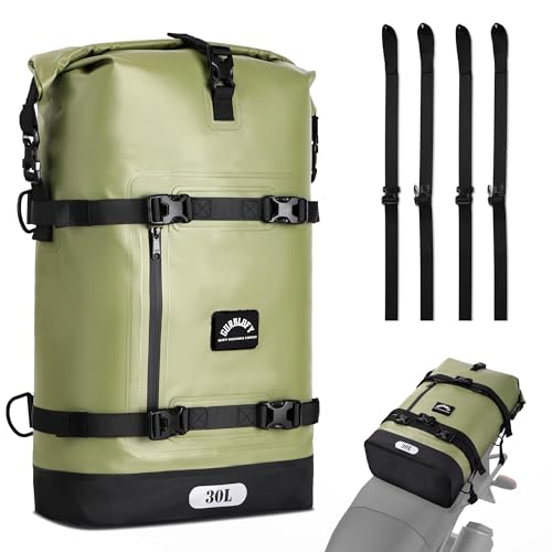 Gurblofy Motorcycle Saddle Bag 30L Waterproof Motorcycle Tail Bag 2 Size and 3 Color Options Travel Bag PVC Bag Rear Seat Bag Field Green GT30GN - Image 1