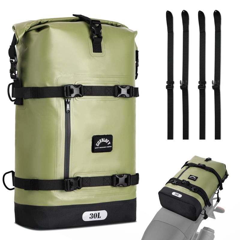 Gurblofy Motorcycle Saddle Bag 30L Waterproof Motorcycle Tail Bag 2 Size and 3 Color Options Travel Bag PVC Bag Rear Seat Bag Field Green GT30GN - Image 3