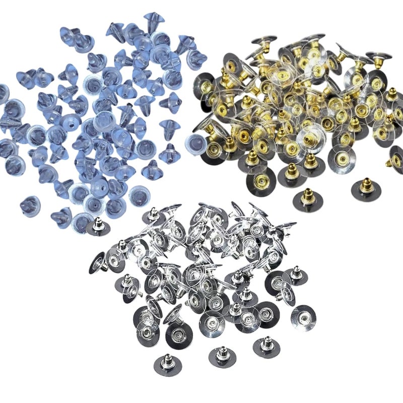 ARKID Earrings Push Stopper 10Mm Silver And Gold Plated Alloy And Earring Backs With Pad Earring Backings Studs, Studs With Pad Rubber Earring Stoppers, Flat Earring Backs, Earring Pack Of 600Pcs - Image 1