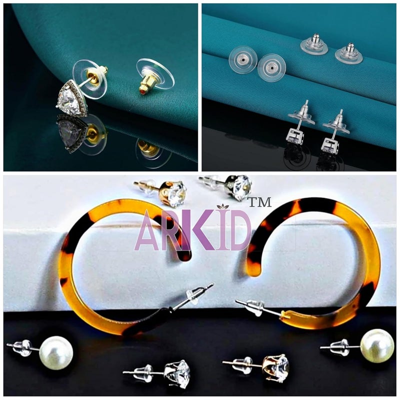 ARKID Earrings Push Stopper 10Mm Silver And Gold Plated Alloy And Earring Backs With Pad Earring Backings Studs, Studs With Pad Rubber Earring Stoppers, Flat Earring Backs, Earring Pack Of 600Pcs - Image 5