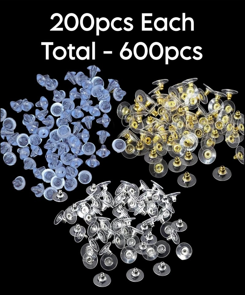 ARKID Earrings Push Stopper 10Mm Silver And Gold Plated Alloy And Earring Backs With Pad Earring Backings Studs, Studs With Pad Rubber Earring Stoppers, Flat Earring Backs, Earring Pack Of 600Pcs - Image 4