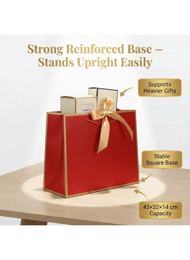 Circuit Green 6-Pack Luxury Large Red Gift Bags with Gold Trim (43×32×14 cm) – Includes 6 Gold Ribbons, 6 Greeting Cards & 12 Matching Red Tissue Sheets – Premium Festive Gift Bag Set - Image 4