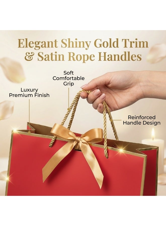 Circuit Green 6-Pack Luxury Large Red Gift Bags with Gold Trim (43×32×14 cm) – Includes 6 Gold Ribbons, 6 Greeting Cards & 12 Matching Red Tissue Sheets – Premium Festive Gift Bag Set - Image 5