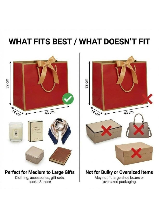 Circuit Green 6-Pack Luxury Large Red Gift Bags with Gold Trim (43×32×14 cm) – Includes 6 Gold Ribbons, 6 Greeting Cards & 12 Matching Red Tissue Sheets – Premium Festive Gift Bag Set - Image 3