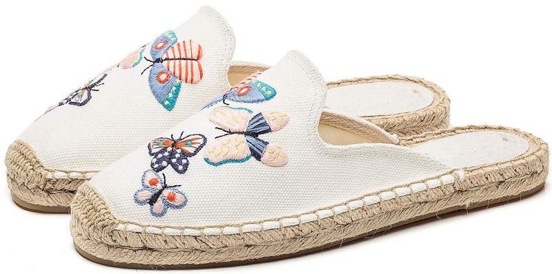 U-lite Women's Stylish Embroidery Flat Espadrilles Fancy Mule Beige Butterfly 10 - Image 3