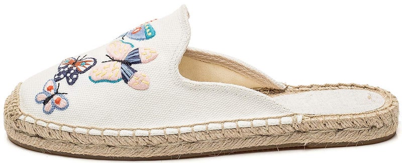 U-lite Women's Stylish Embroidery Flat Espadrilles Fancy Mule Beige Butterfly 10 - Image 2